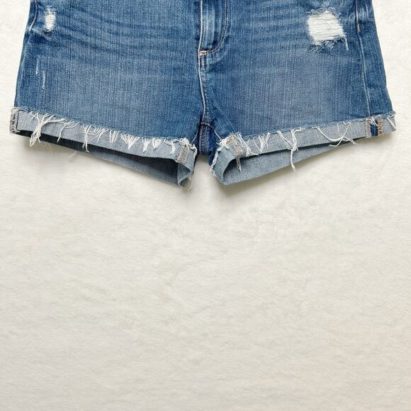 PAIGE Jimmy Jimmy Mid Rise Denim Jean Shorts Blue Cut Off Cuffed Raw‎ Hem Sz 27 - Picture 6 of 12
